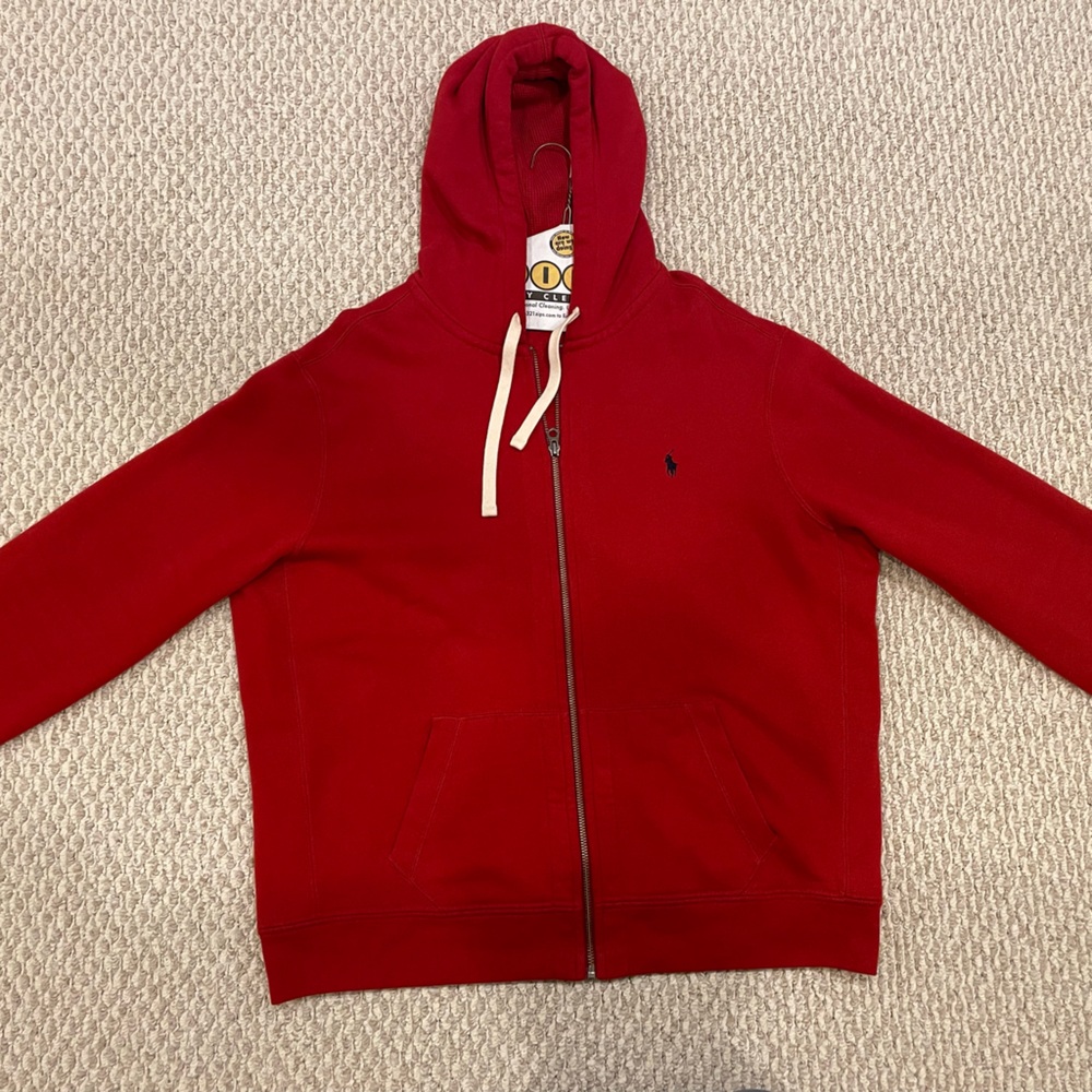 Ralph Lauren Red Hooded Jacket with Zipper and Relaxed Fit